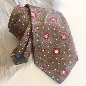Bloomingdale's tan/burgundy‎ classic necktie tie
